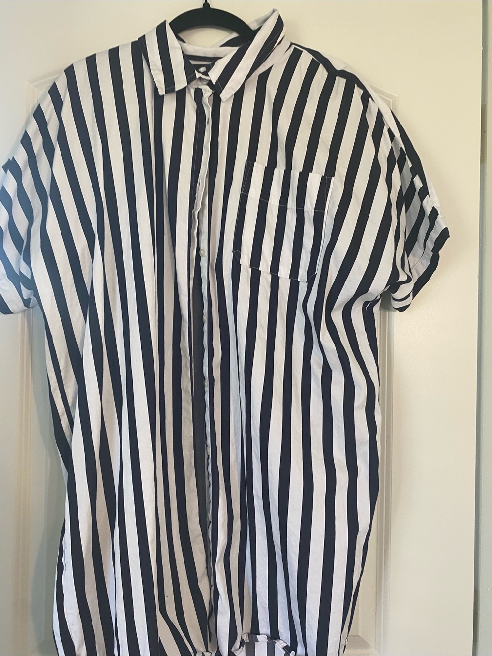 a new day Black and White Vertical Stripe Button-Up Dress